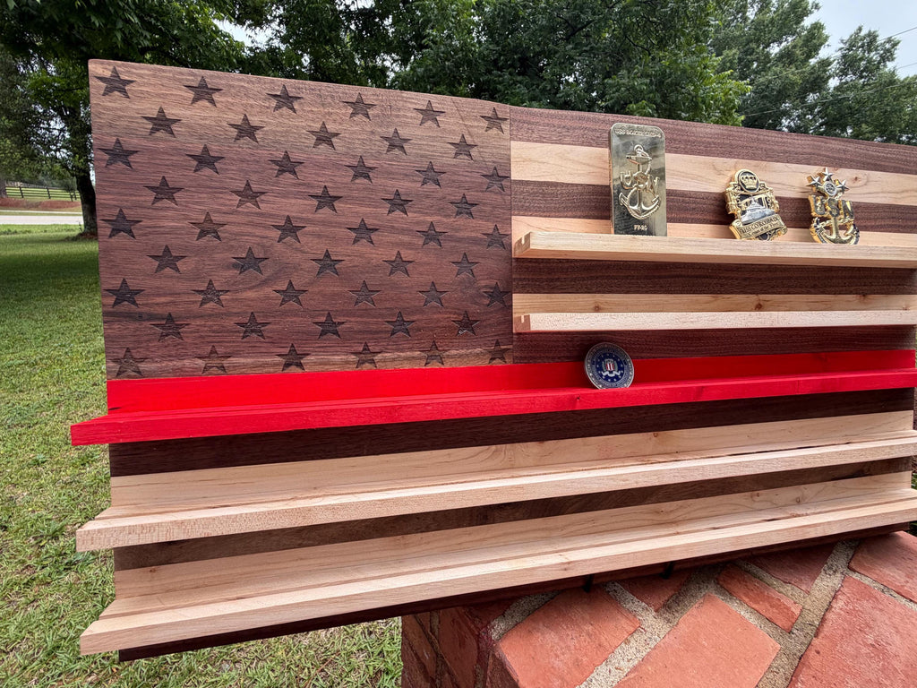Thin Red Line Walnut & Maple Challenge Coin Display Board