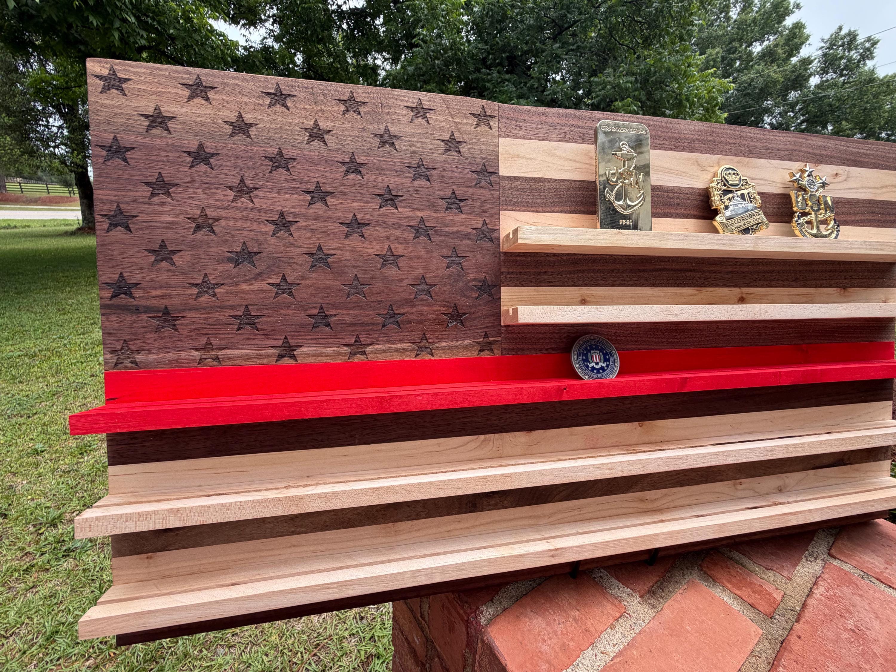 Thin Red Line Walnut & Maple Challenge Coin Display Board