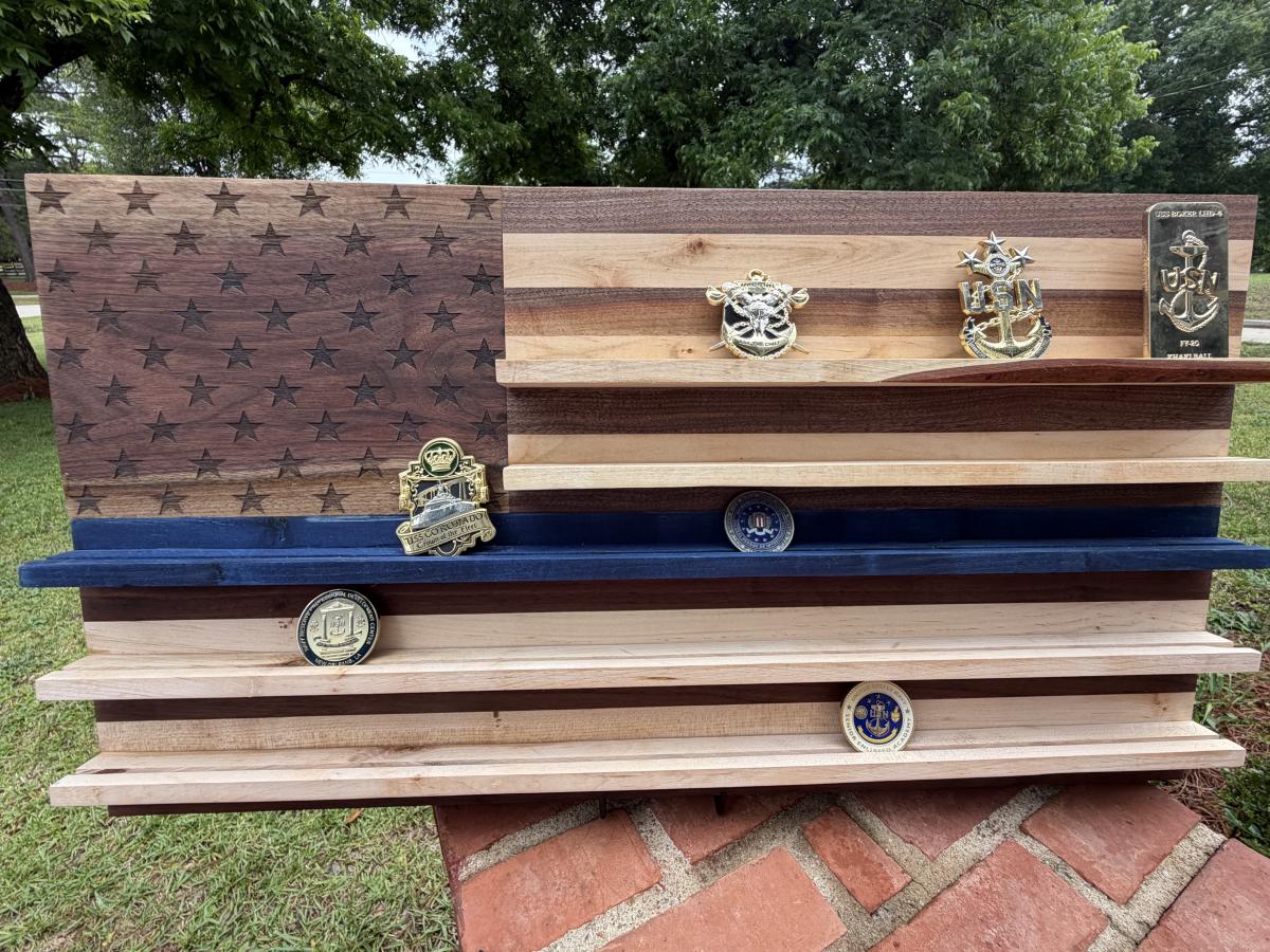 Thin Blue Line Walnut & Maple Challenge Coin Display Board