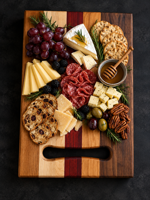 Walnut, Maple, Cherry & Purpleheart Charcuterie Board