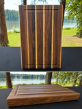 Walnut & Maple Striped Edge Grain Cutting Board with Juice Groove & Rubber Feet