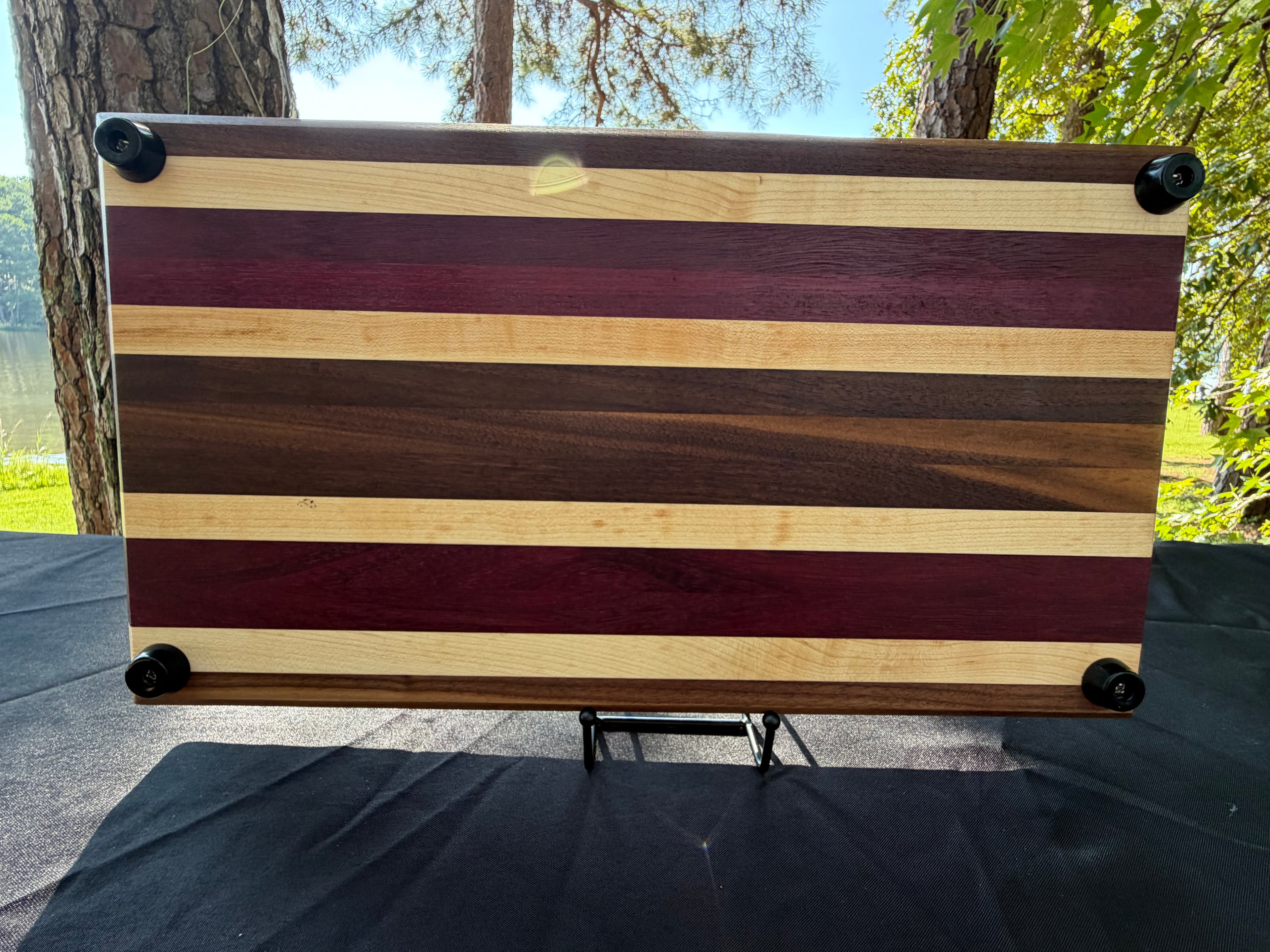 Walnut, Maple & Purple Heart Edge Grain Cutting Board with Juice Groove & Rubber Feet