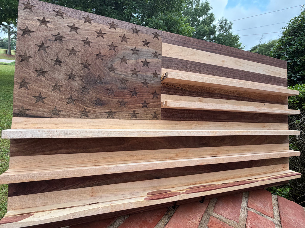 American Flag Walnut & Maple Military Challenge Coin Display Board