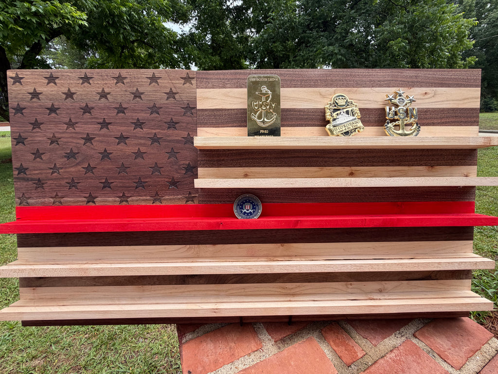 Thin Red Line Walnut & Maple Challenge Coin Display Board