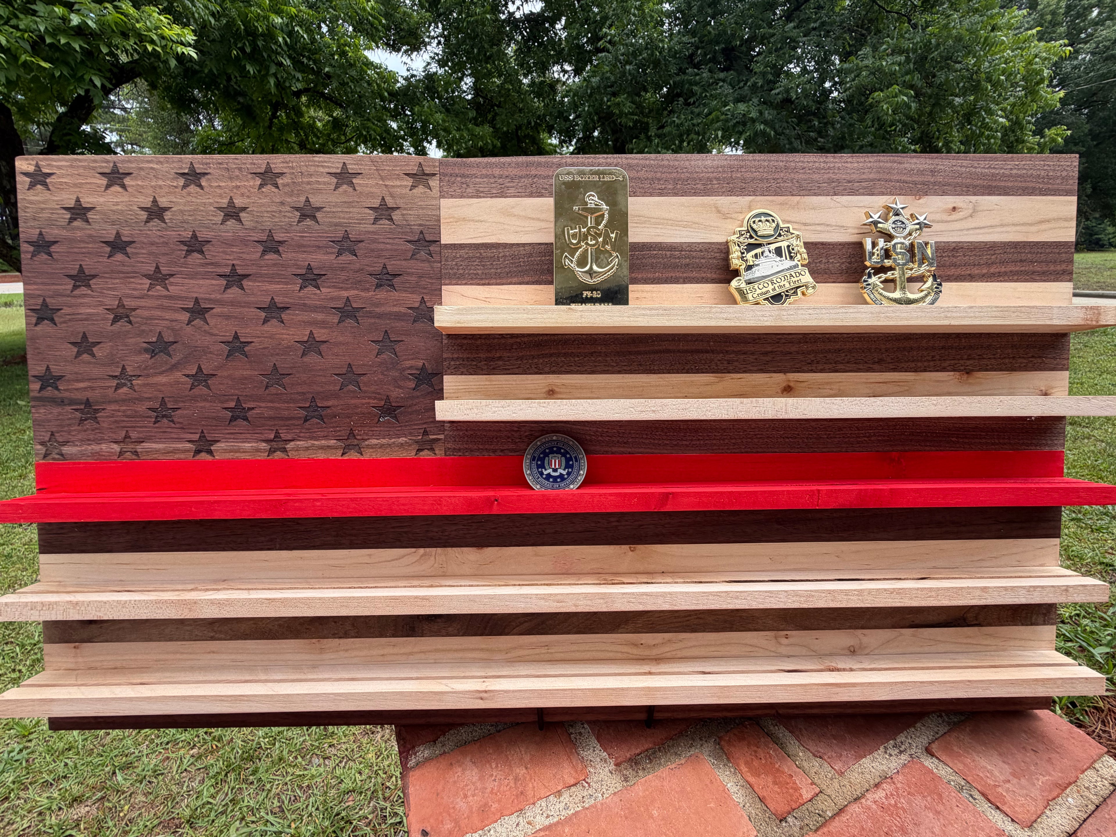 Thin Red Line Walnut & Maple Challenge Coin Display Board