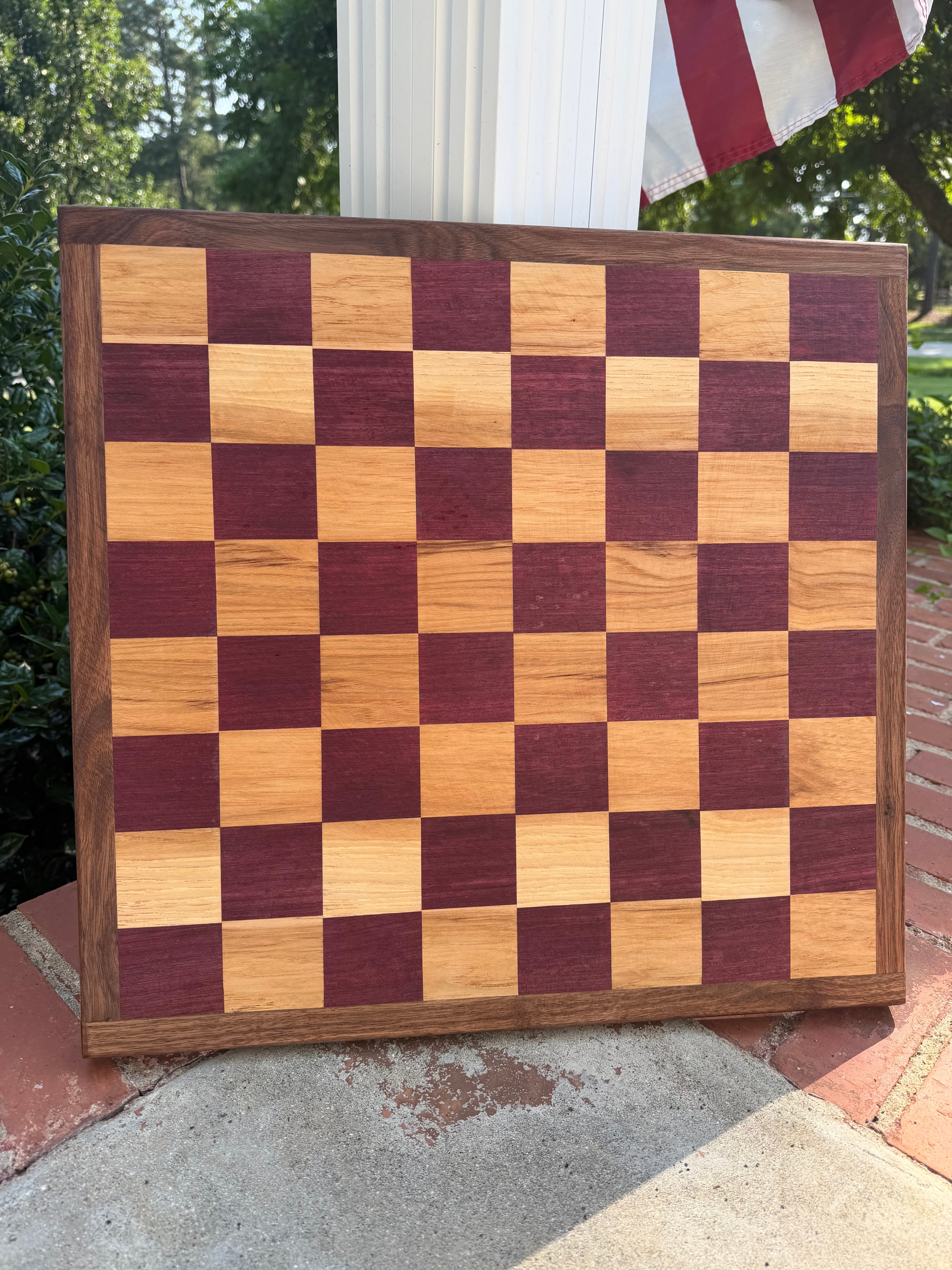 Purpleheart, Maple & Walnut Chess Board – 16x16 inch